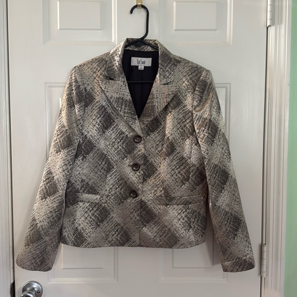 Le Suit Metallic Sliver & Gray Blazer Size 10 Business Fall Workwear Shiny - Picture 1 of 9